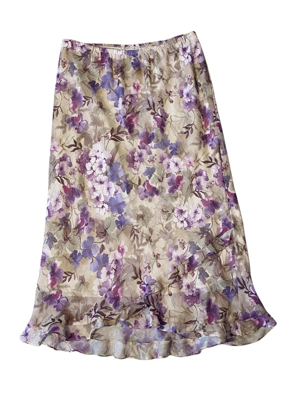 Y2K VINTAGE Chiffon Floral Ruffled Midi Skirt